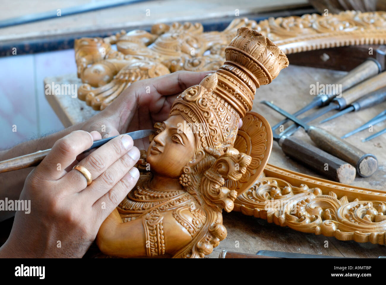 TRADITIONAL WOOD CARVING Stock Photo