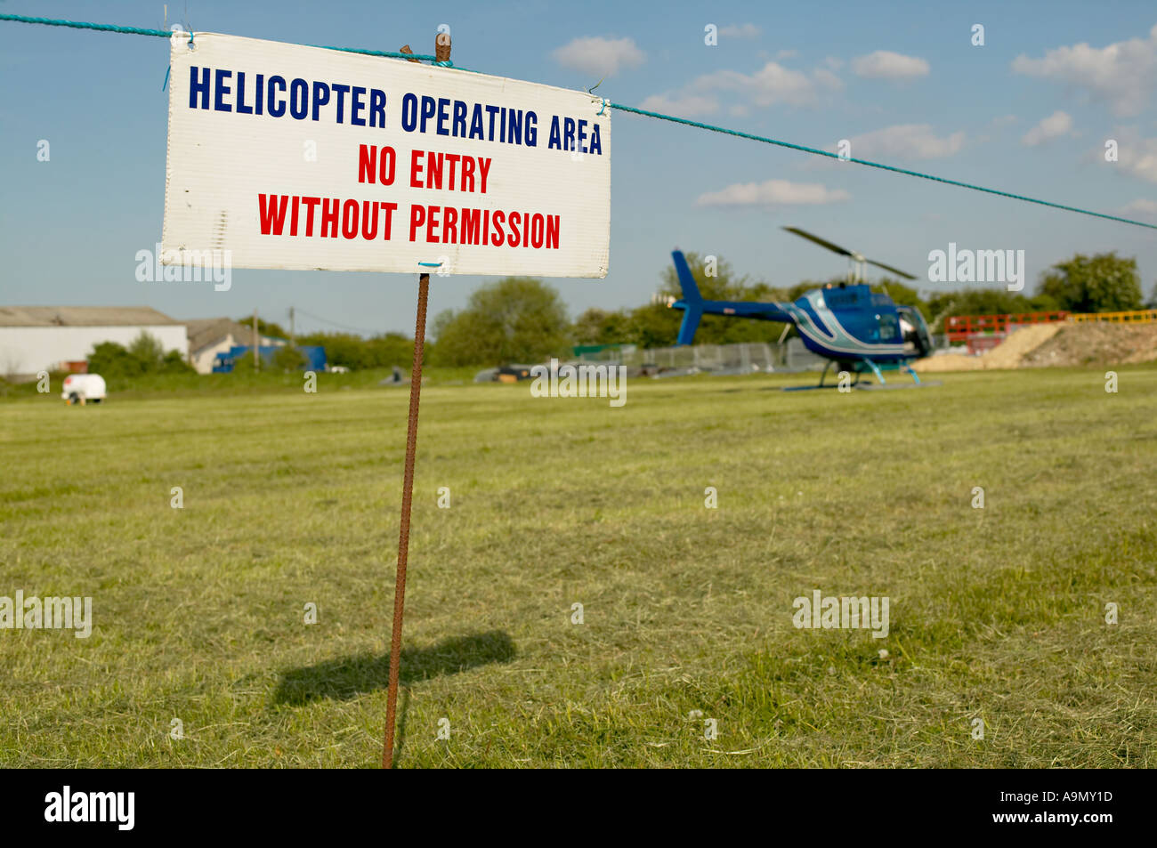 warning sign for helicopter landing area Stock Photo Alamy