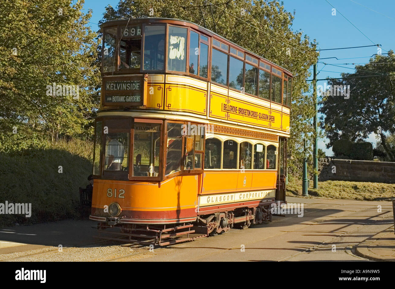 1900 Glasgow Corporation tram at the Crich Tramway Village, near Matlock, Derbyshire, England, UK Stock Photo