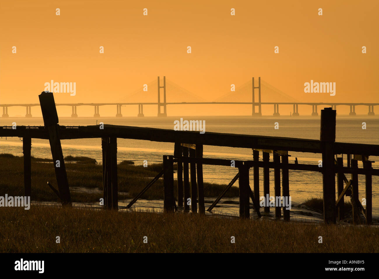 The second river Severn suspension bridge seen beyond the remains of ...