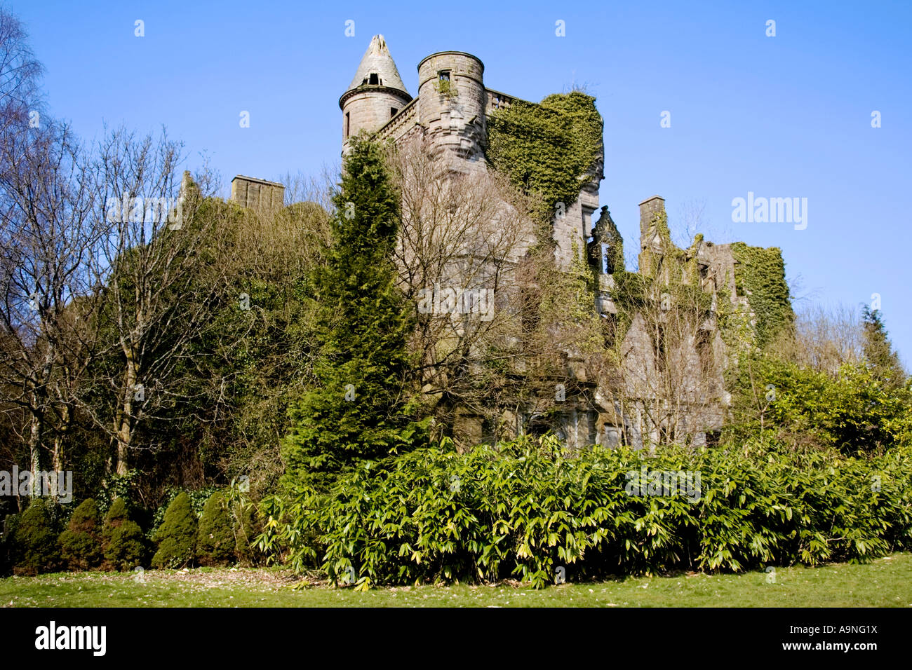 The over grown ruin of Buchanan Castle near the village of Drymen Stirlingshire Stock Photo Alamy