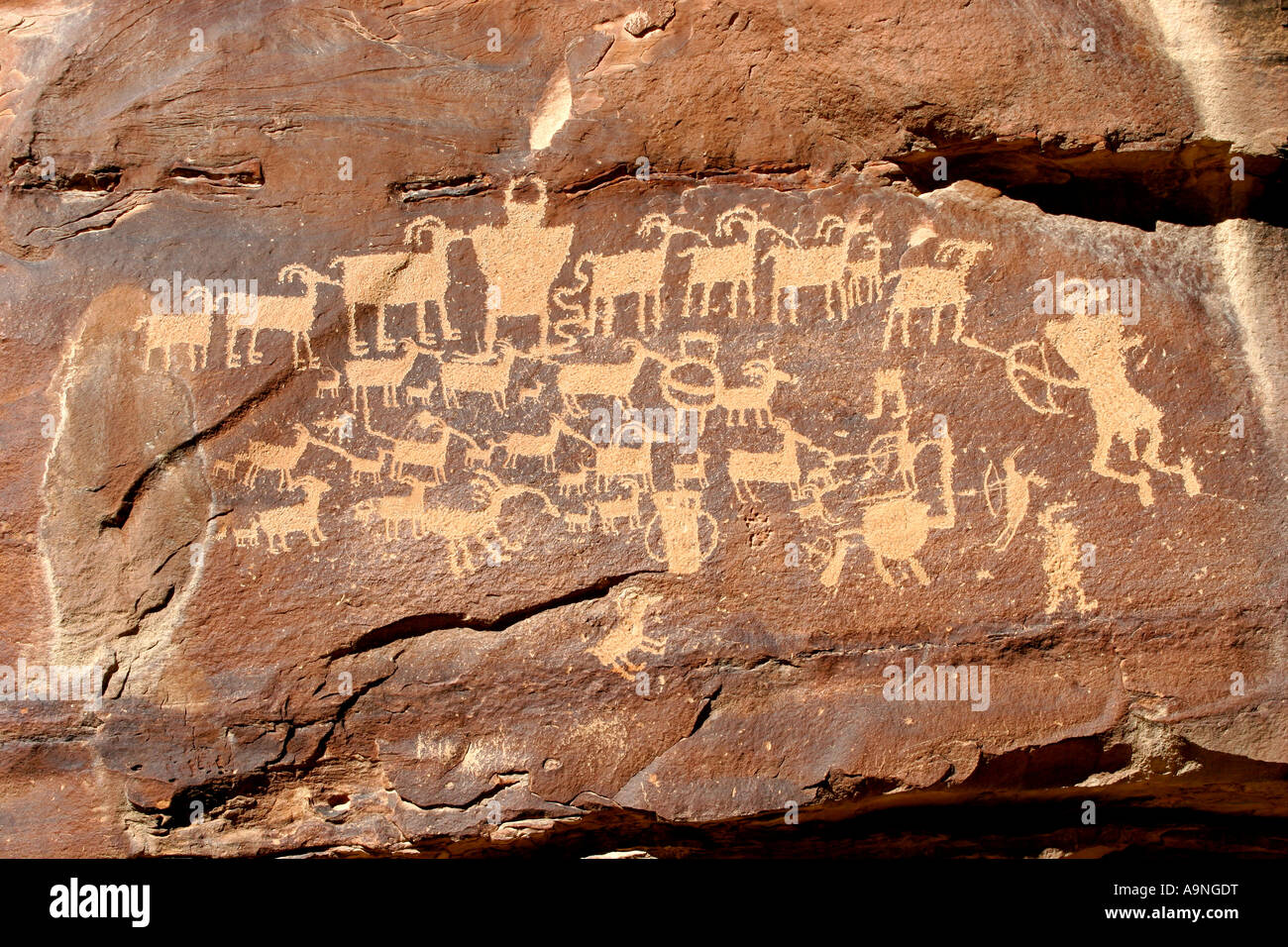 the hunting scene, nine mile canyon petroglyphs, utah Stock Photo Alamy