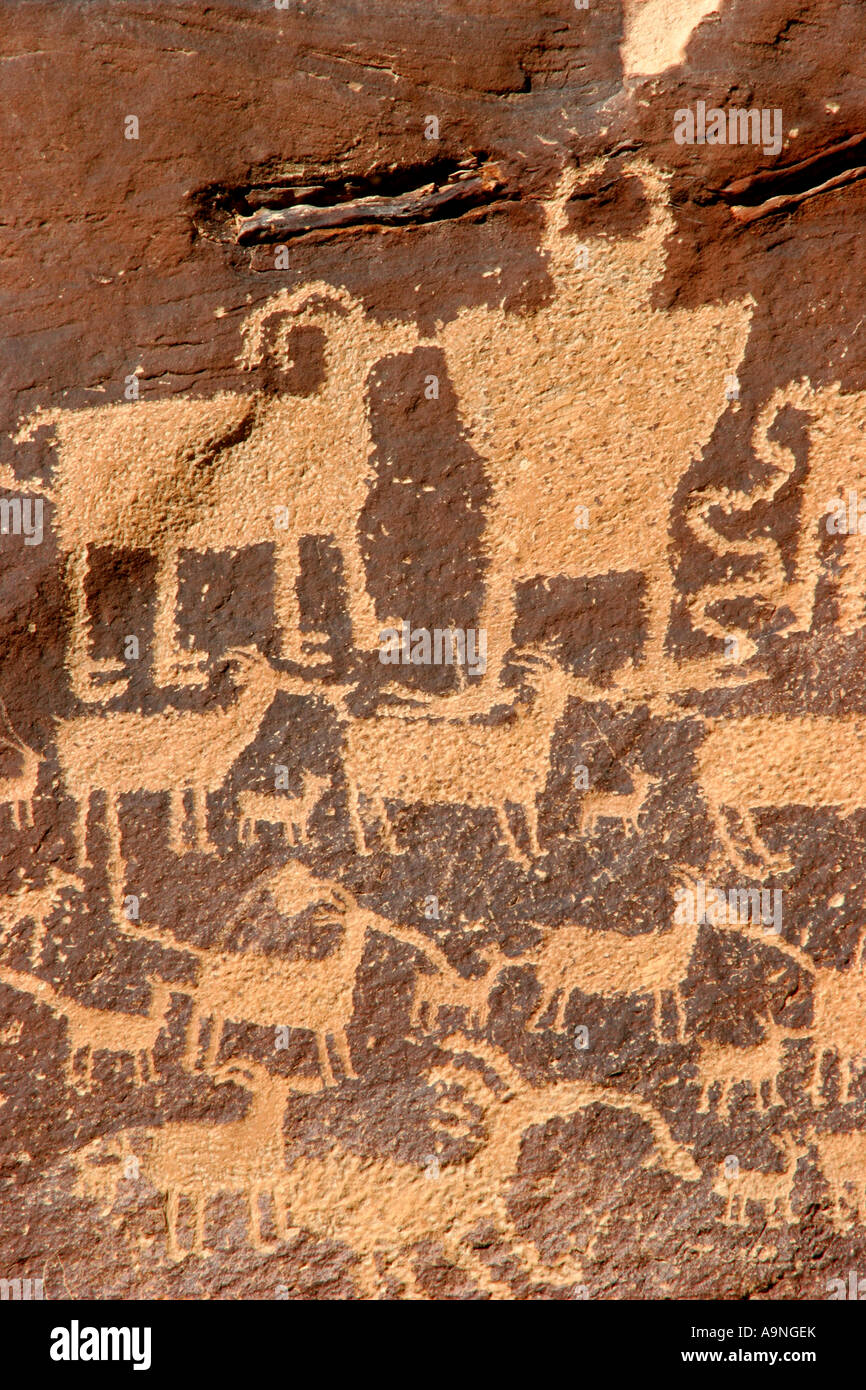 the hunting scene, nine mile canyon petroglyphs, utah Stock Photo Alamy