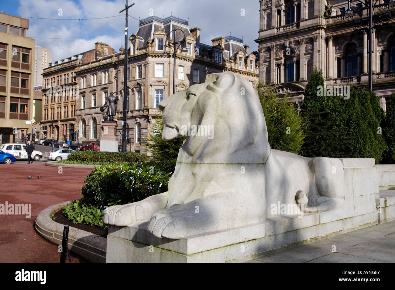 One of the lion statues at the war memorial Square, Glasgow