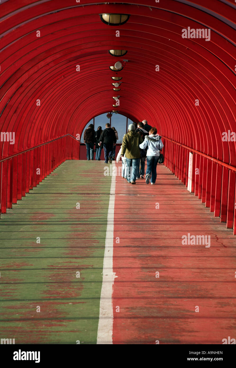 The covered walkway to the SECC over the Clydeside Expressway, Glasgow, Scotland. Stock Photo