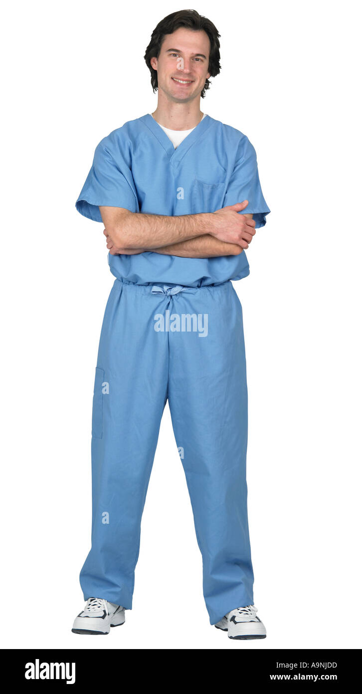 Man wearing hospital scrubs Stock Photo