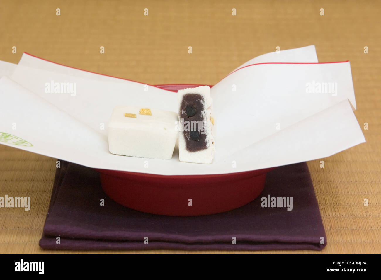 Japanese wagashi sweet confectionary on display at a tea house Stock