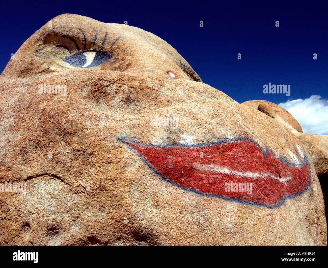Decorated/Painted rock in Alabama Hills California Stock Photo