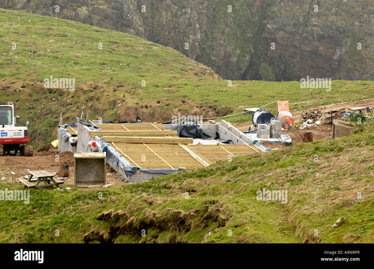 Wardens house being rebuilt on Skomer Island off Pembrokeshire West Wales UK Stock Photo