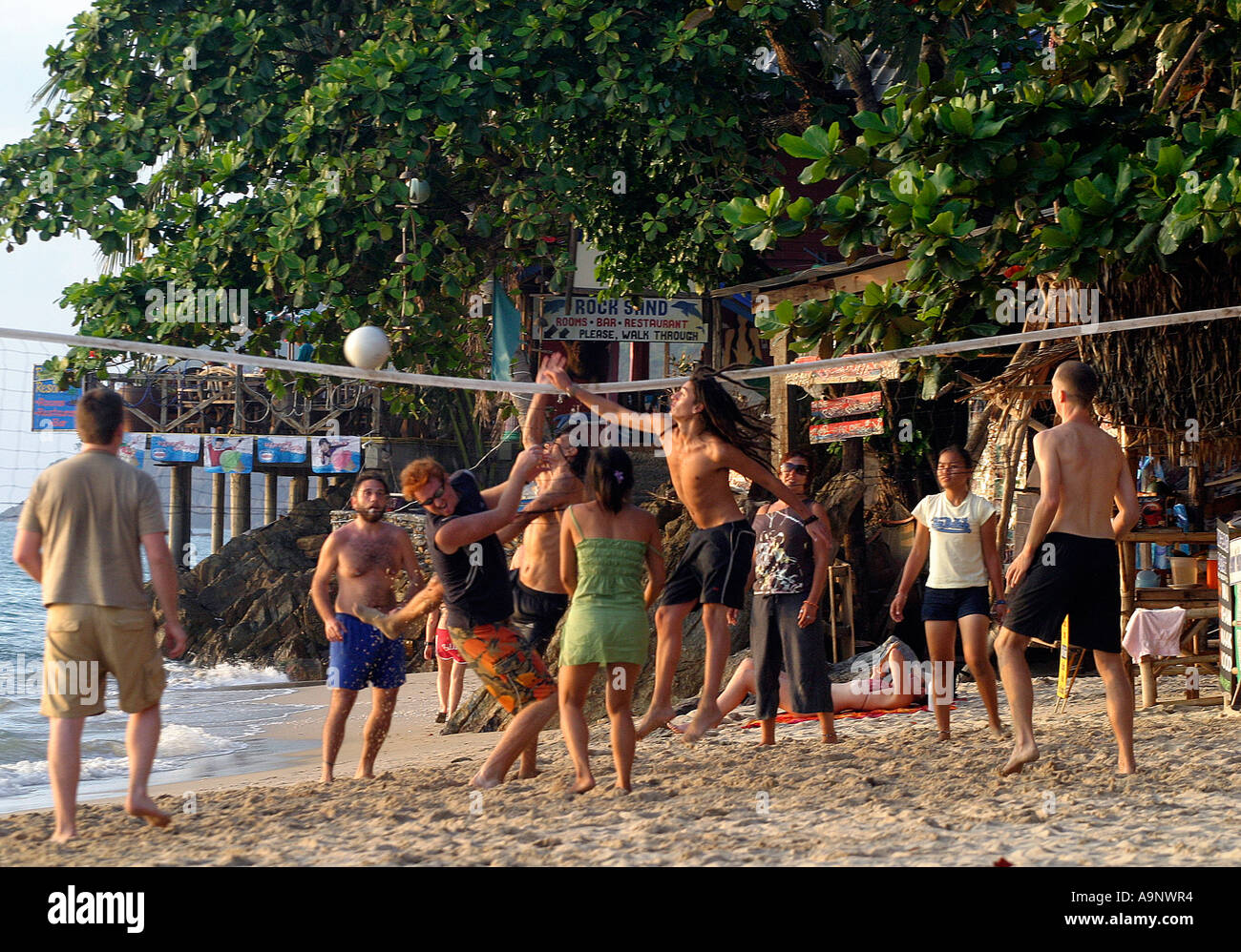 Beach volleyball on White Sand Beach at Ko Chang island Thailand Stock Photo