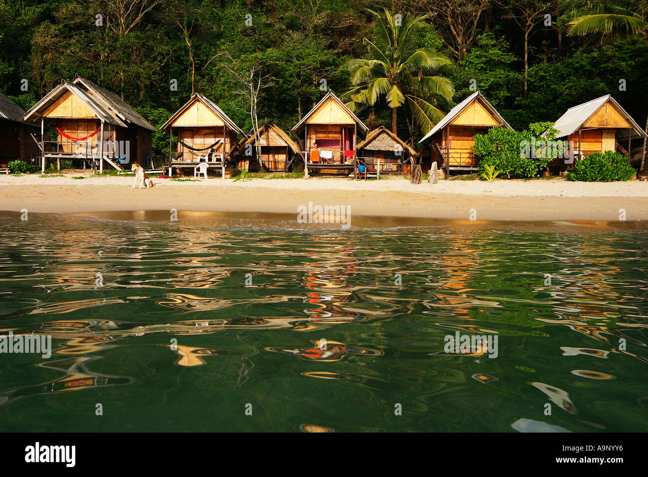 Huts on White Sand Beach Ko Chang in Thailand Stock Photo