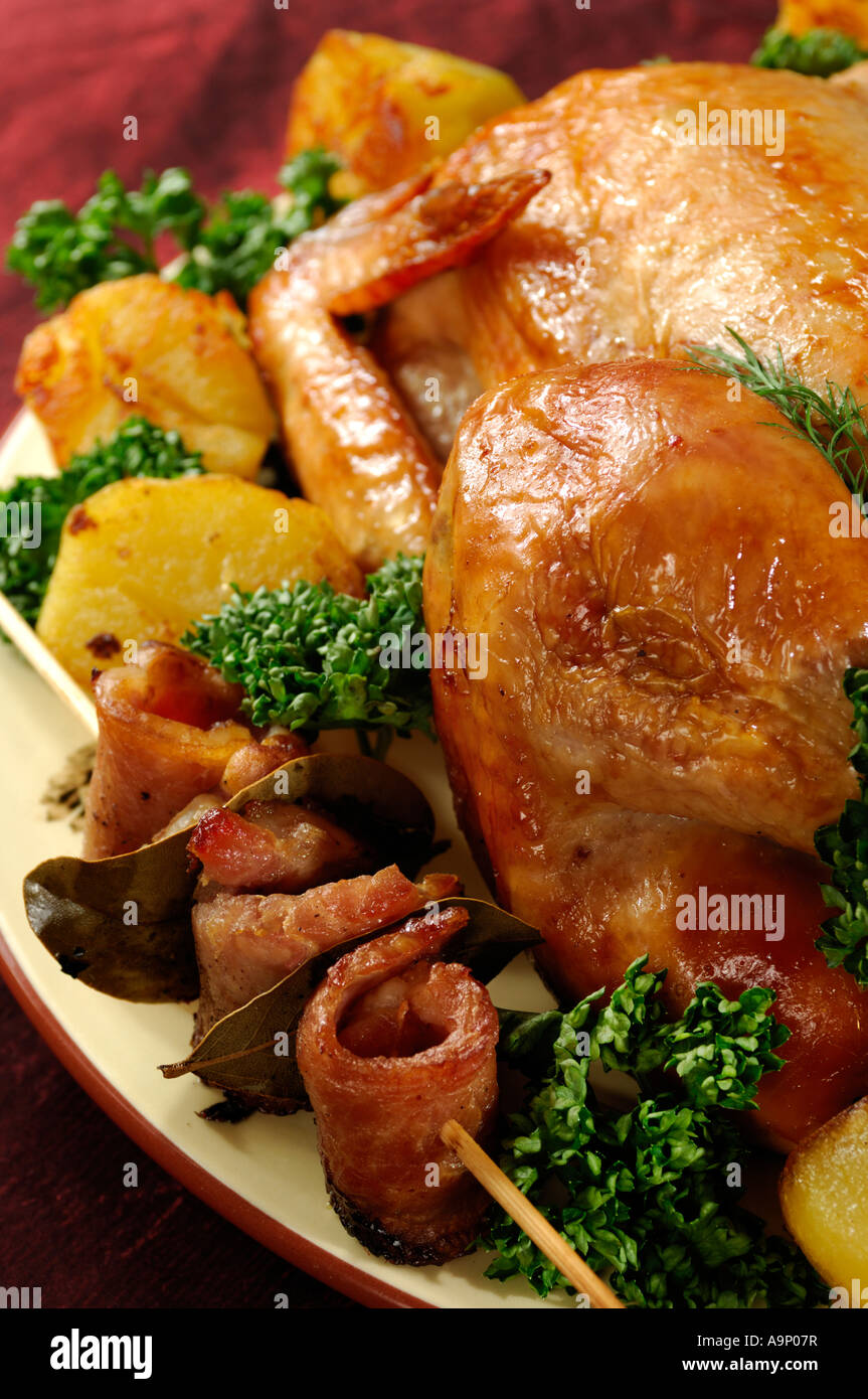 Appetizing roast chicken Stock Photo