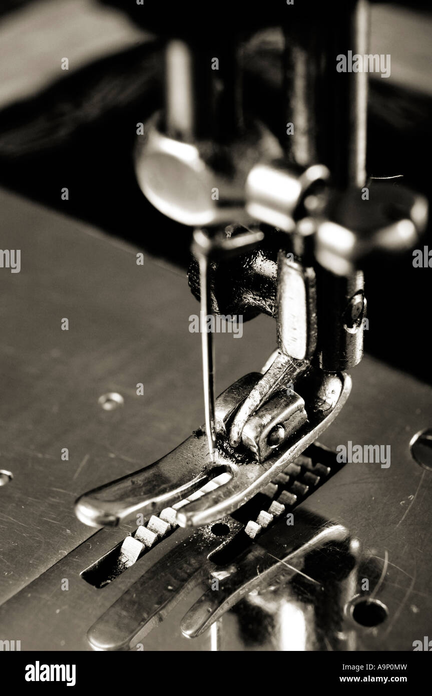 Old vintage antique sewing machine foot closeup Stock Photo
