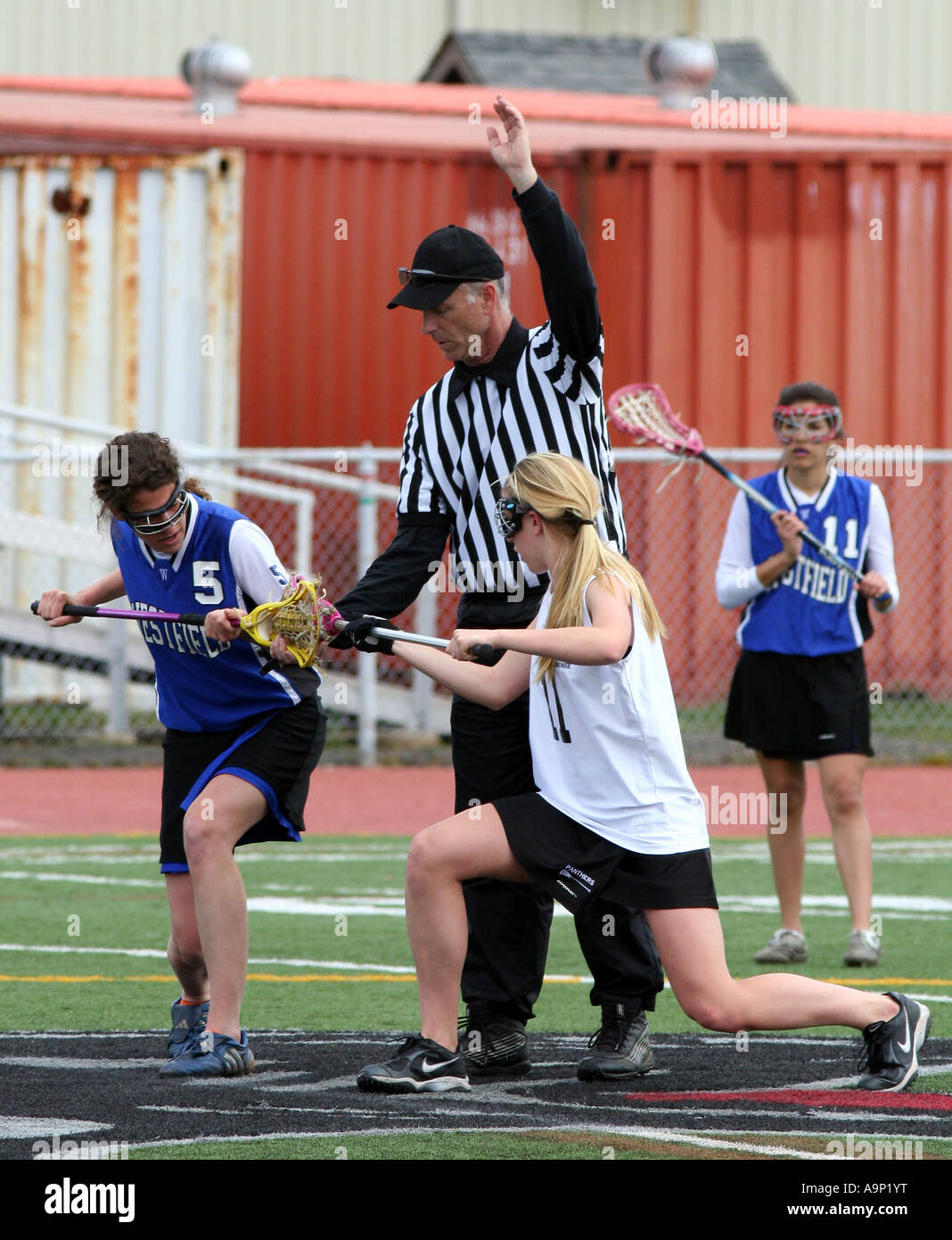 Girls high school lacrosse face off Stock Photo Alamy