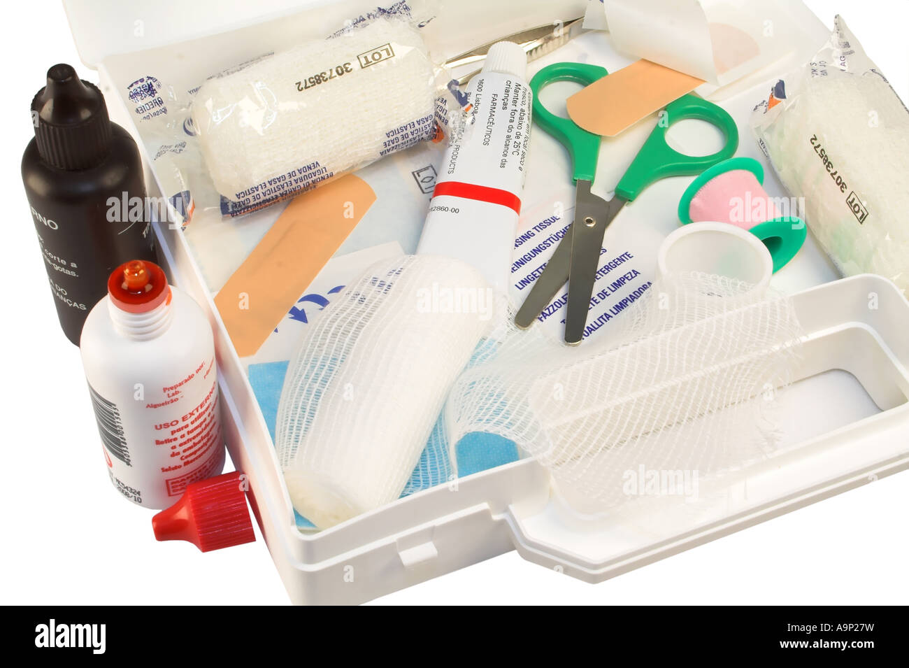 Opened first-aid kit box Stock Photo