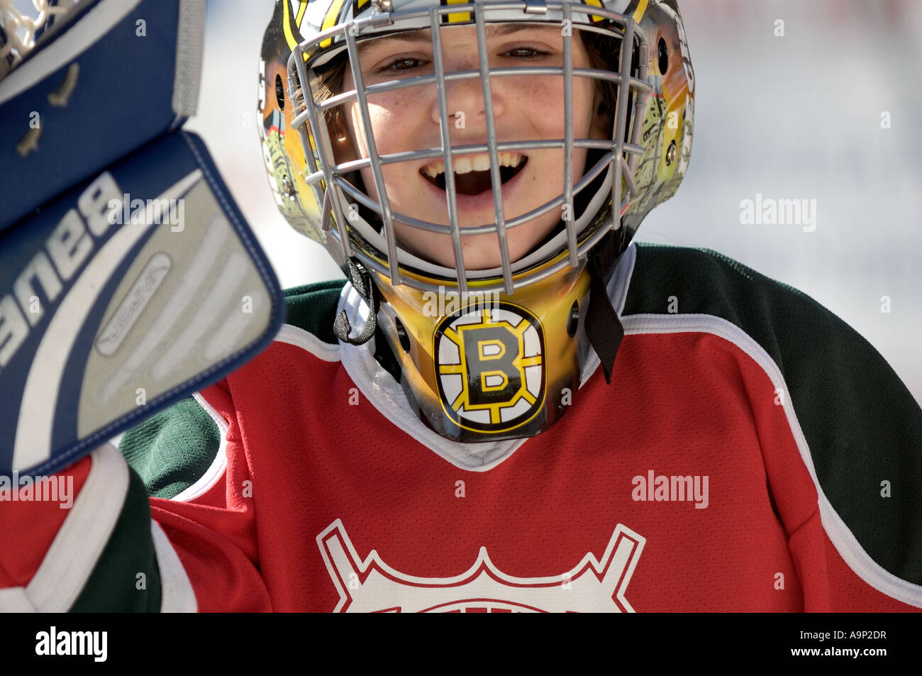Smiling Hockey Goalie Stock Photo Alamy