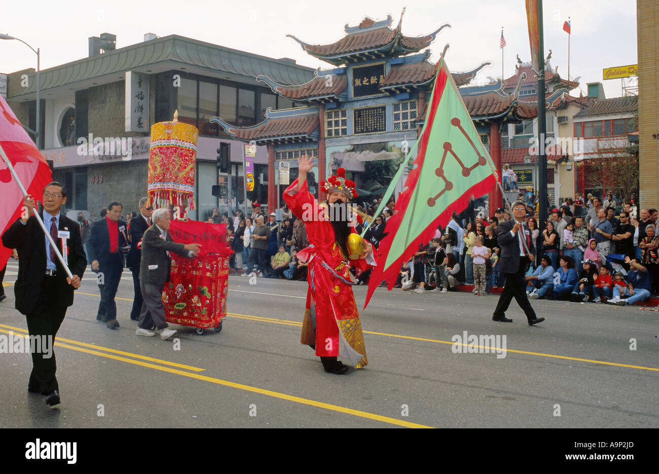 Mythical figure participating in the Chinese New Years Parade through Chinatown in Los Angeles Stock Photo