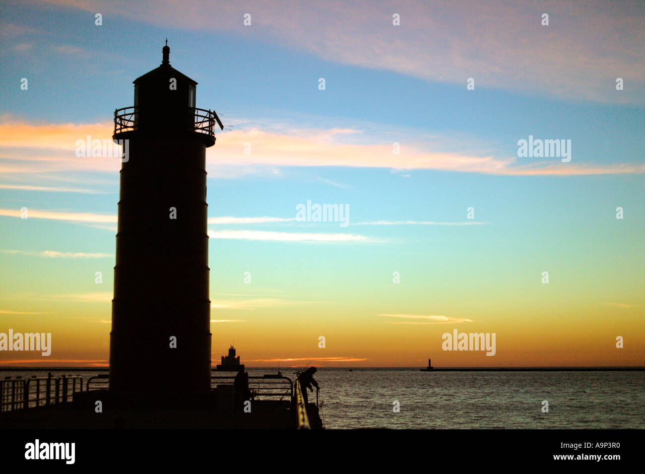 Lighthouse in sunrise milwaukee wisconsin hires stock photography and