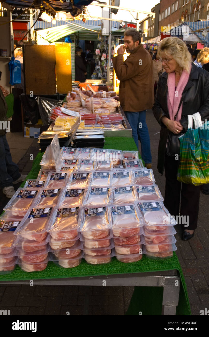 Vacuum packed meats at Walthamstow market in east London capital of