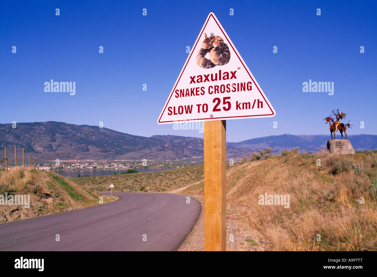 Bilingual Snakes Crossing Road Sign in Okanagan Indian and English