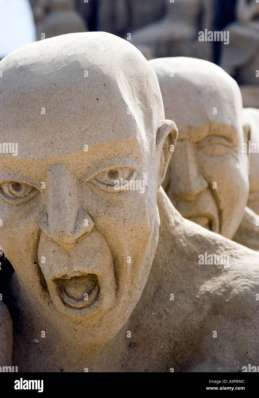 Sand sculptures of Egyptian men at world sand sculpture festival 2005.  Brighton, UK Stock Photo