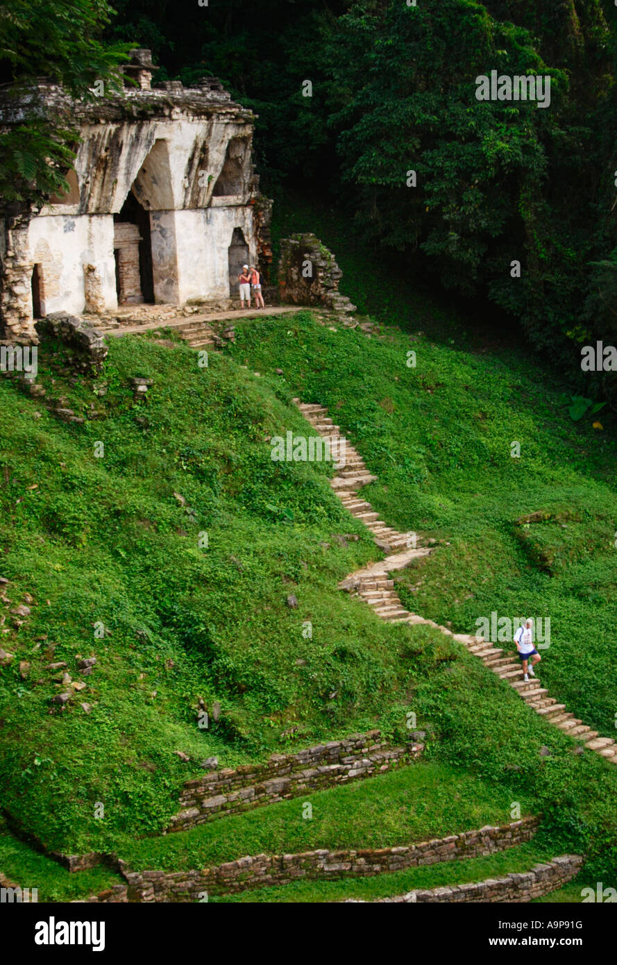 Temple of the Foliated Cross, Maya archaeological Ruin,Palenque,Chiapas, Mexico Stock Photo