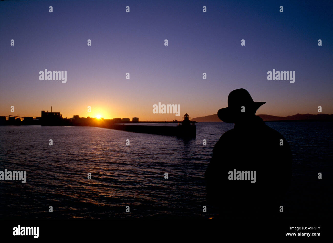 Man watching the sunset from Reykjavik harbour Stock Photo - Alamy