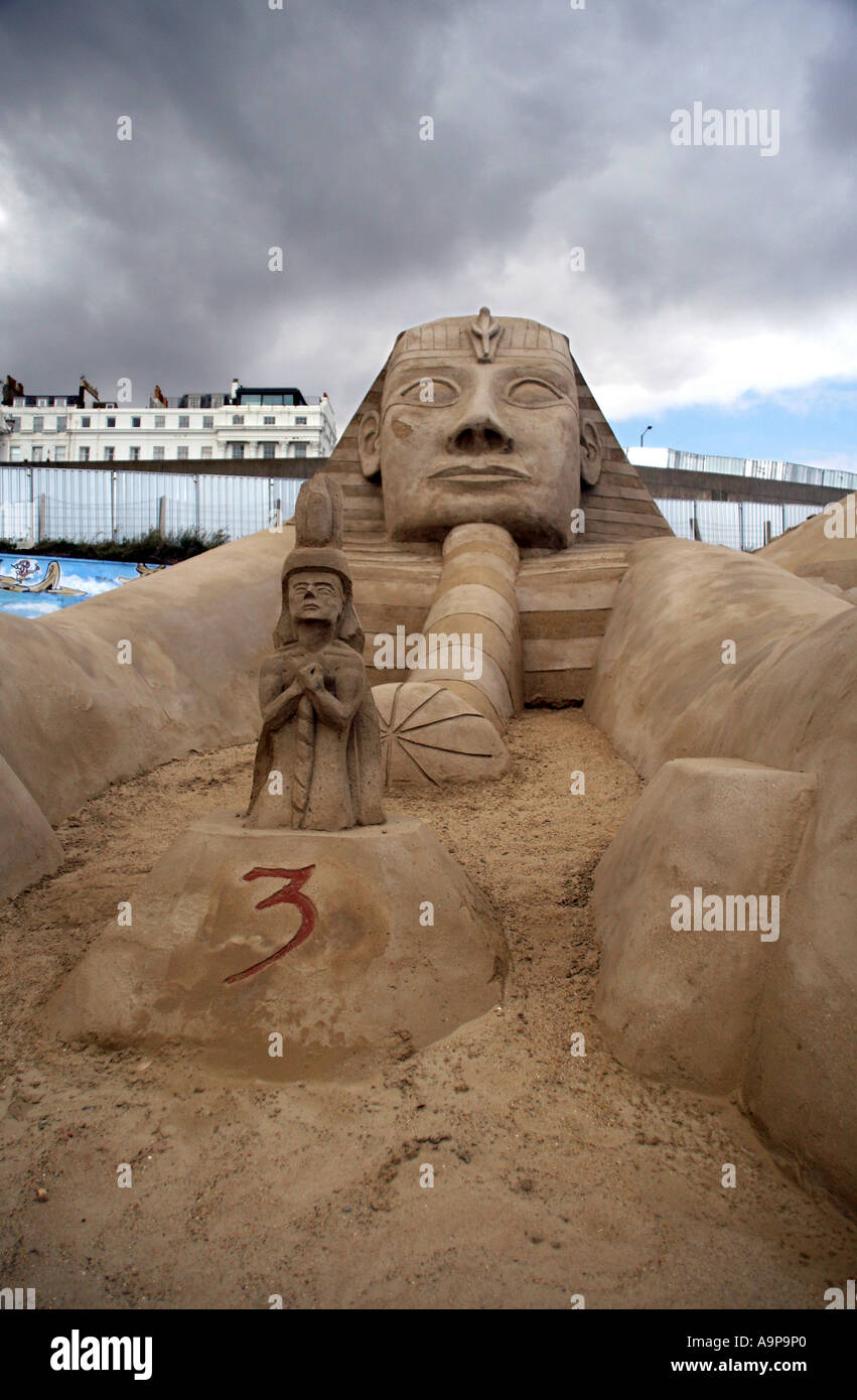 Brighton world sand sculpture festival 2005. Egyptian sculptures Stock Photo