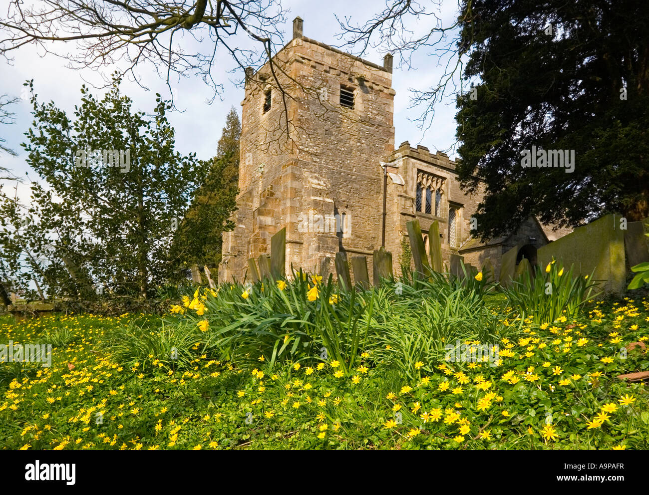Parish Church of St Mary in Tissington Village near Ashbourne in the Peak District Derbyshire England UK Stock Photo