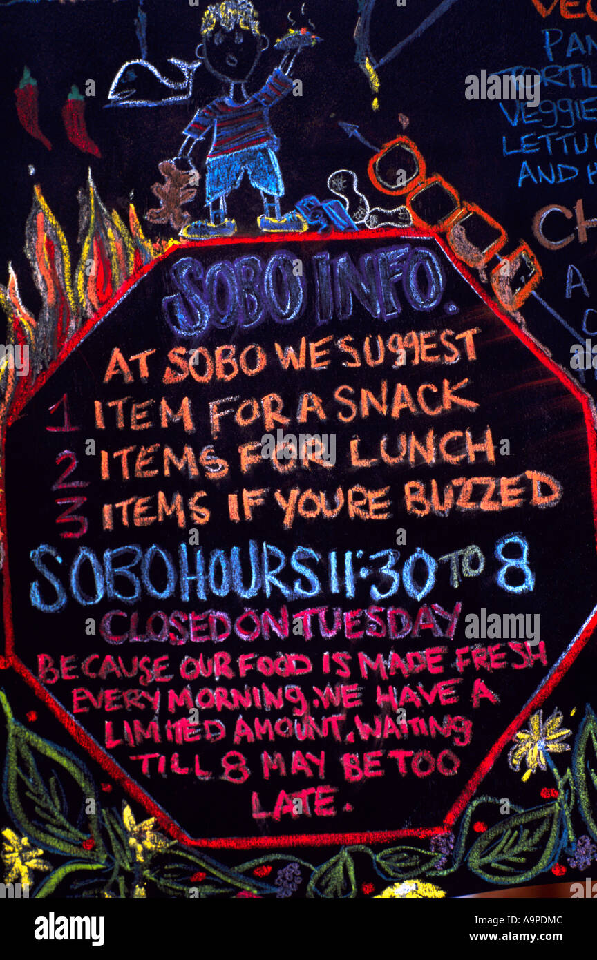 Outdoor Restaurant Menu Board, near Tofino, BC, British Columbia, Canada Stock Photo