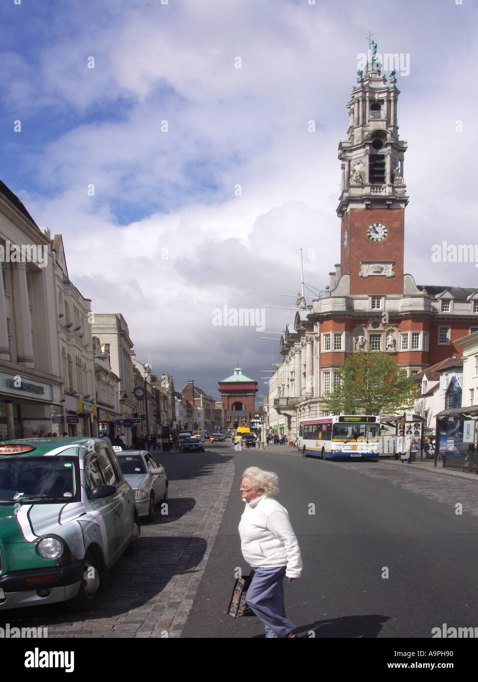 Colchester High Street and town hall Essex England Stock Photo Alamy