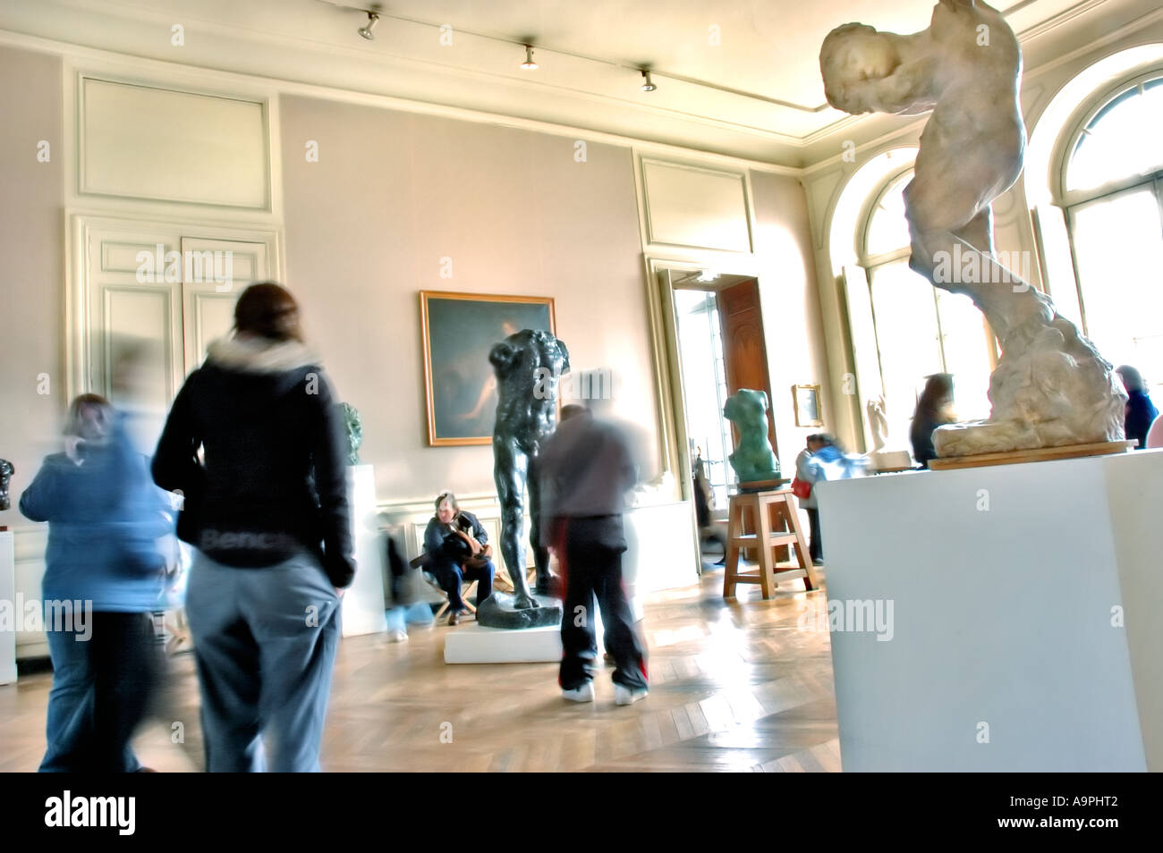 Paris France, Tourists Visiting inside Rodin Museum 'Musee National Rodin' Modern Sculpture Fine Art Gallery statues Stock Photo