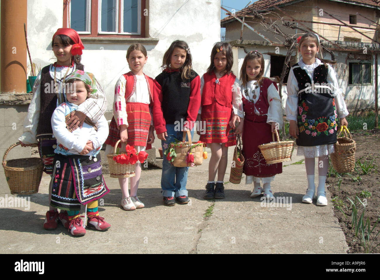 National costume Young girls rural Bulgaria Peoples Republic Stock