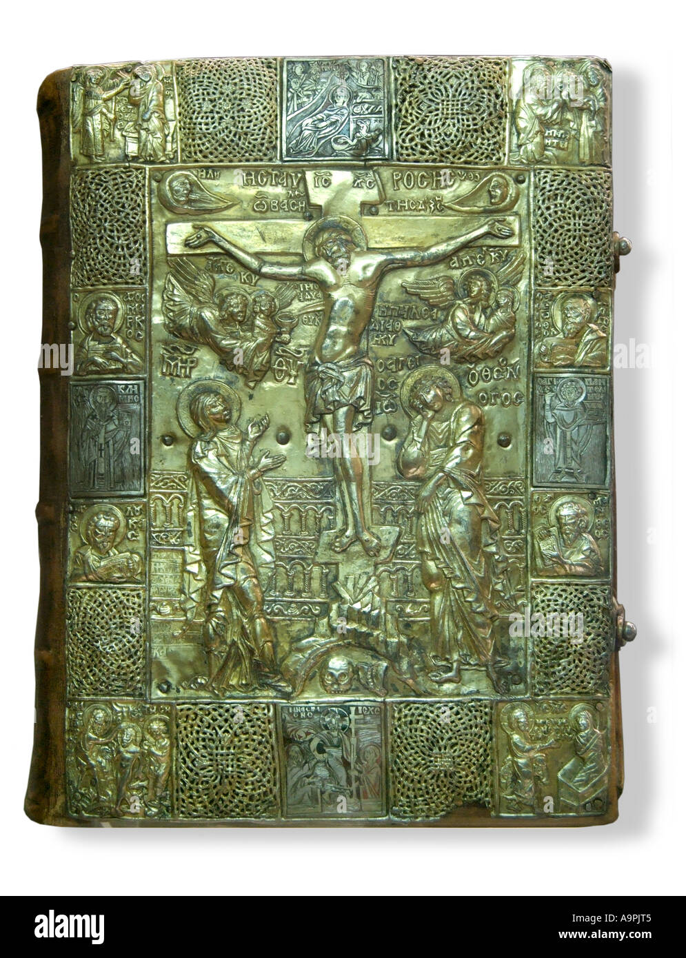 Gilt gold silver ornate bible cover case  Slavonic Russia Russian Bulgarian Serbian Serbo Croatia Croat Apostle Slav slavia trea Stock Photo