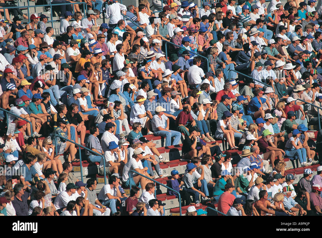 Large crowd of white spectators at rugby match Cape Town South Africa Stock Photo