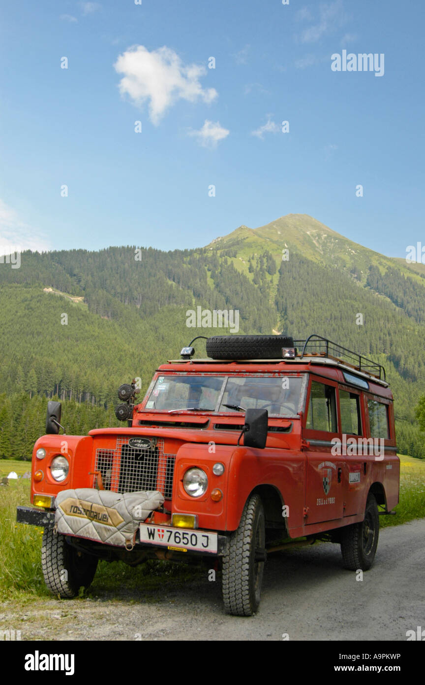 Historic 1960 s Land Rover Series 2a 109 Station Wagon LWB as an austrian fire engine conversion by Rosenbauer. Stock Photo