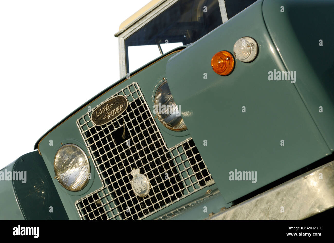 Close up of a freshly restored 1968 Land Rover Series 2a. Stock Photo