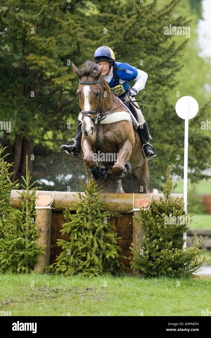 VThree Day Event Rider Mary Lofthouse  Taking part in the Cross Country Phase at the Chatsworth House Horse Trial 2007 Stock Photo
