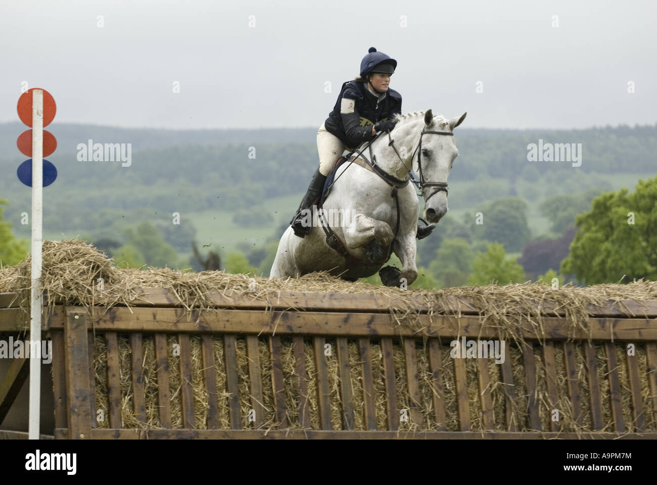 Three Day Event Rider Vicky Brake Taking part in the Cross Country Phase at the Chatsworth House Horse Trial 2007 Stock Photo