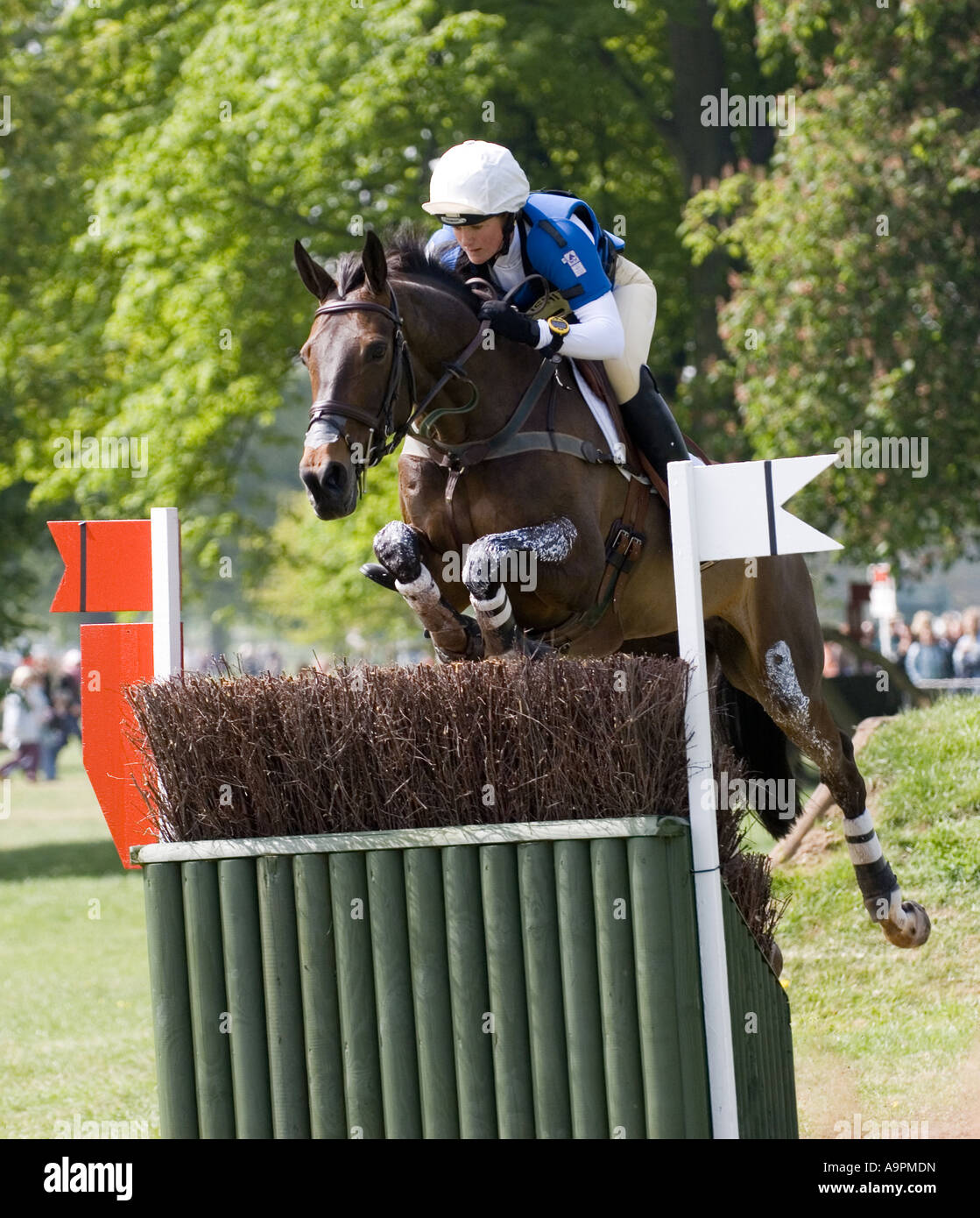 Three Day Event Rider Taking part in the Cross Country Phase at the Badminton Horse Trial 2007 Stock Photo