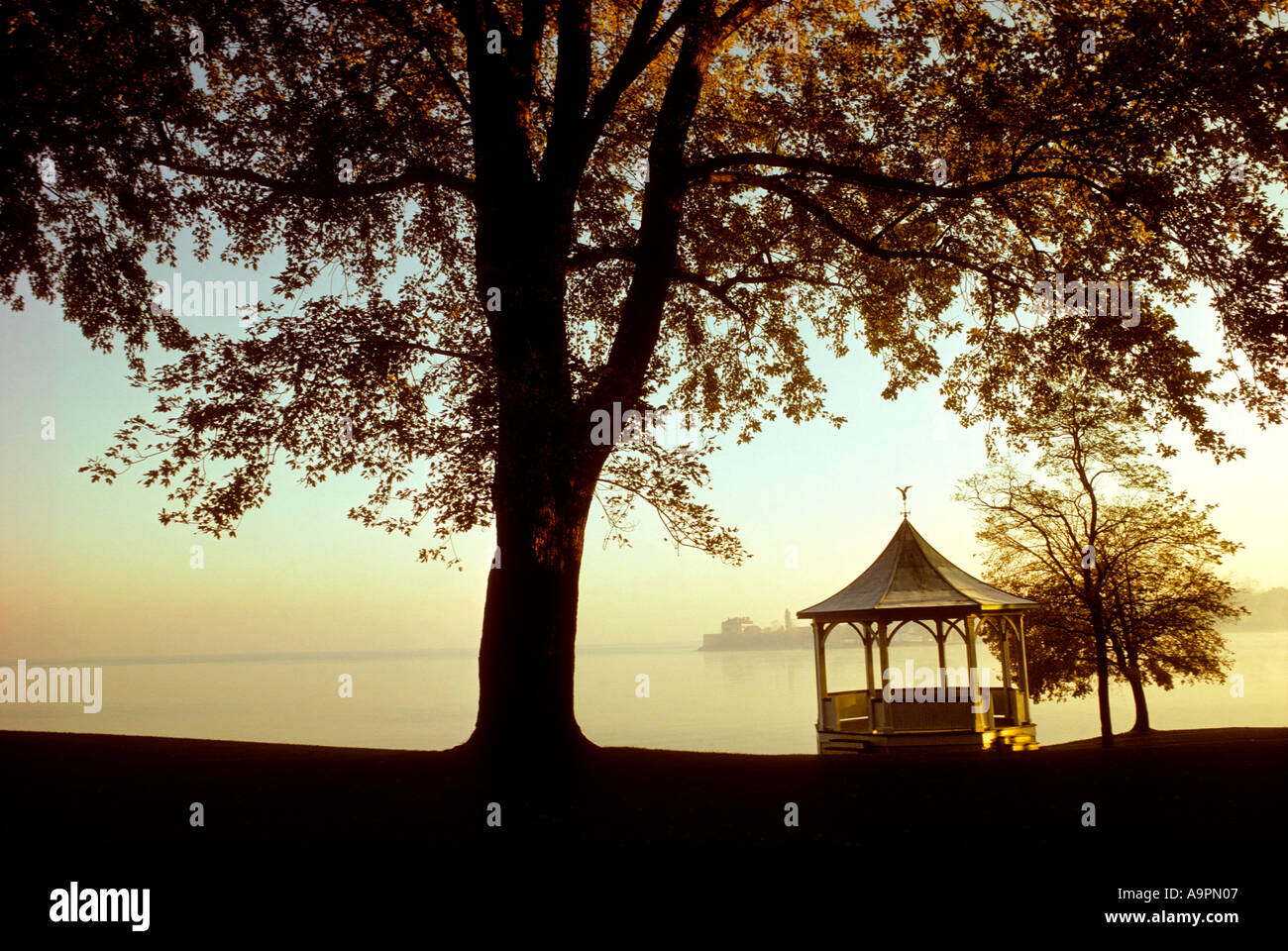 Canada Ontario Niagara on the Lake Queen's Royal Park gazebo under a ...