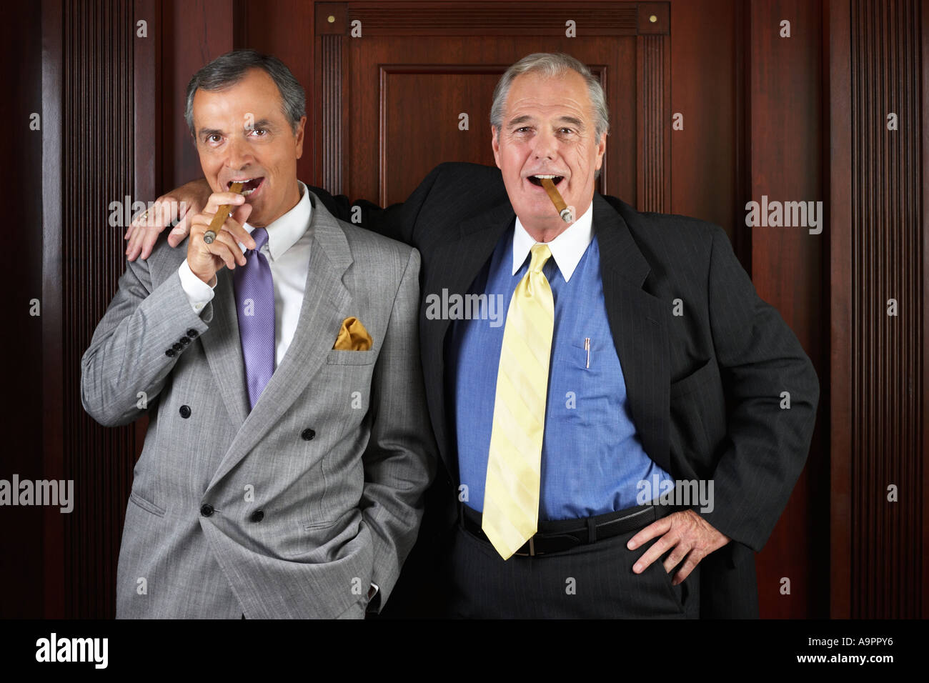 Portrait of two ceo's smoking cigars Stock Photo