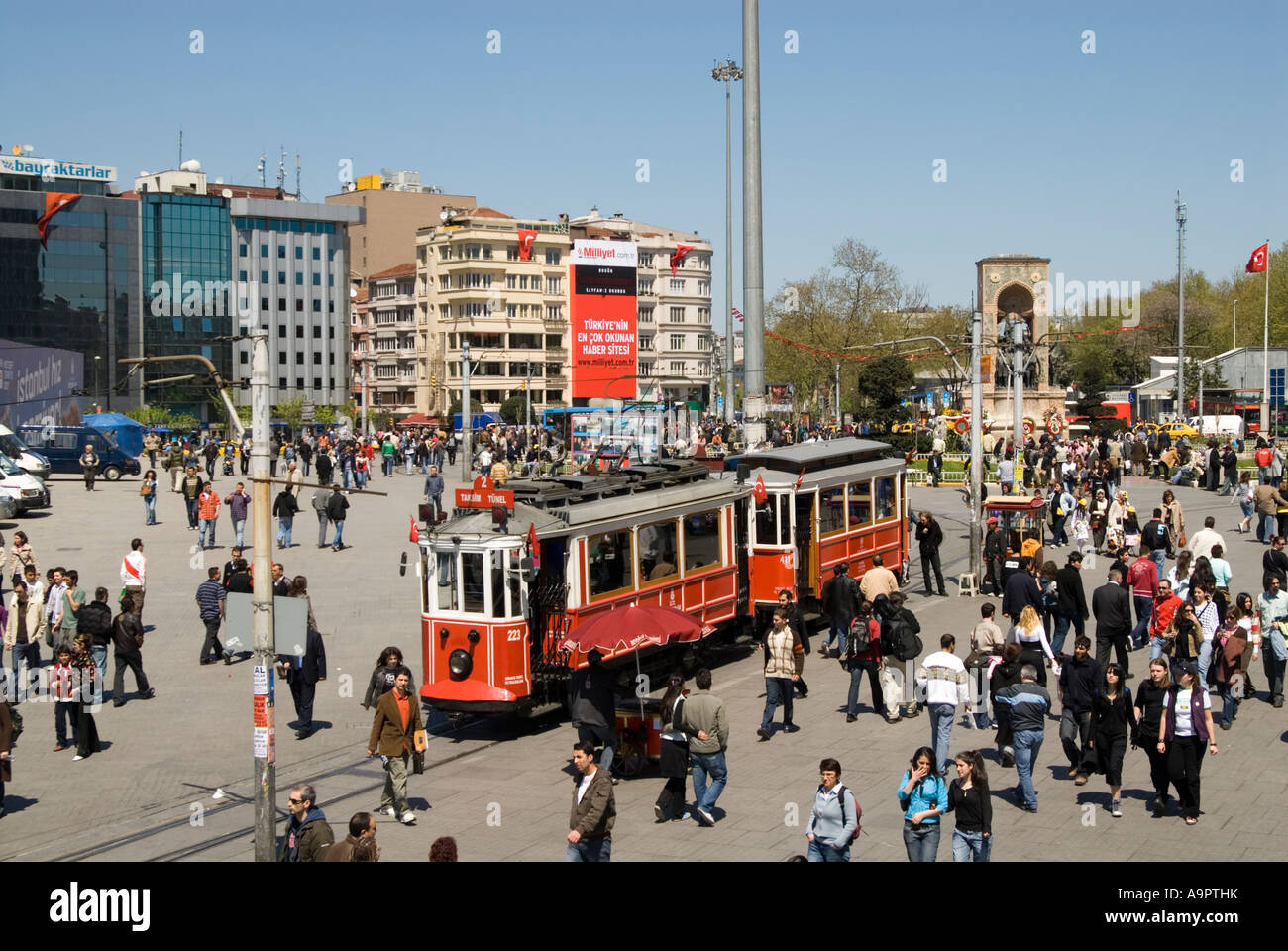 Red tram in Taksim Square Istanbul Turkey Stock Photo