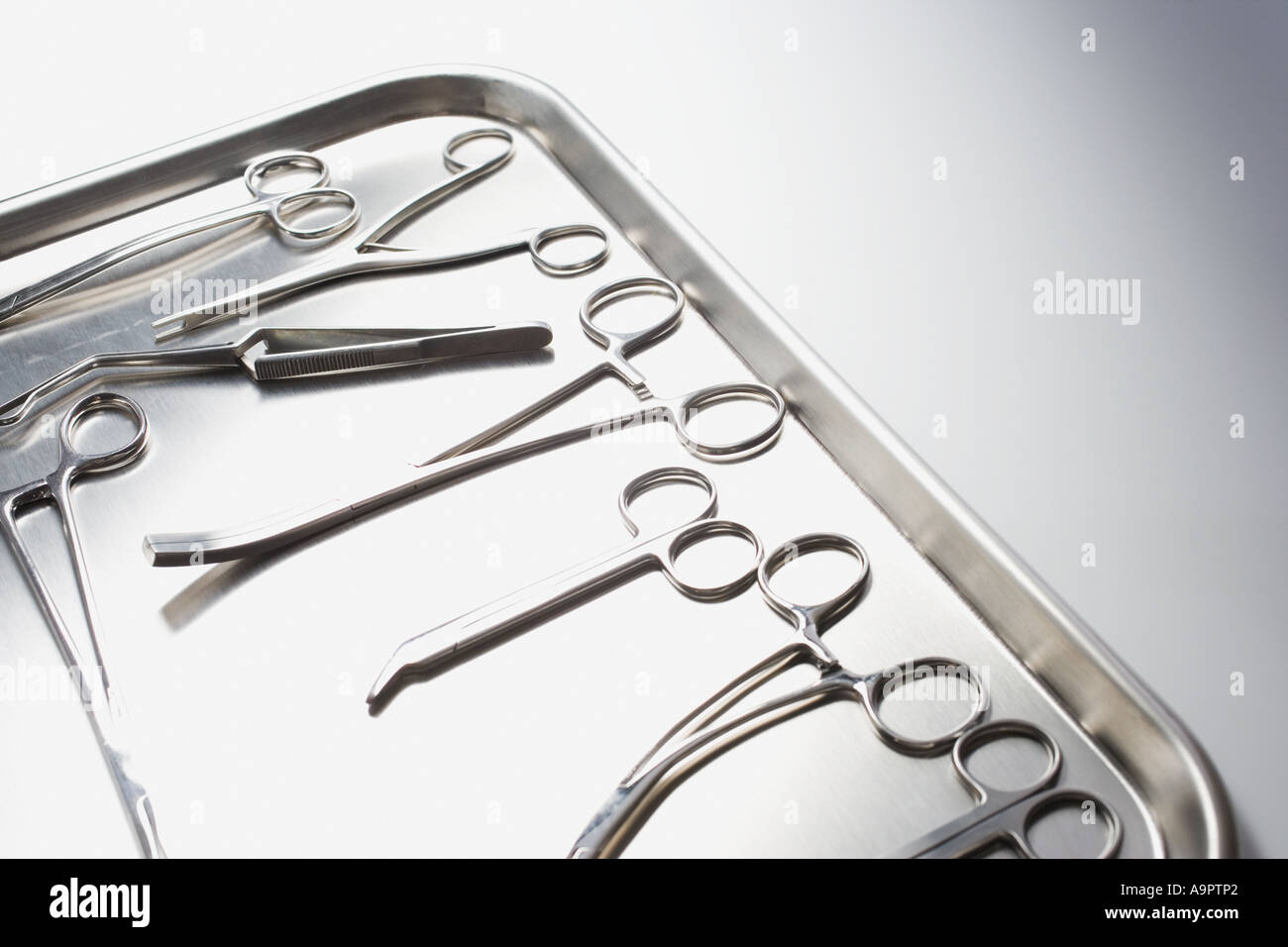 Tray of surgical scissors Stock Photo Alamy