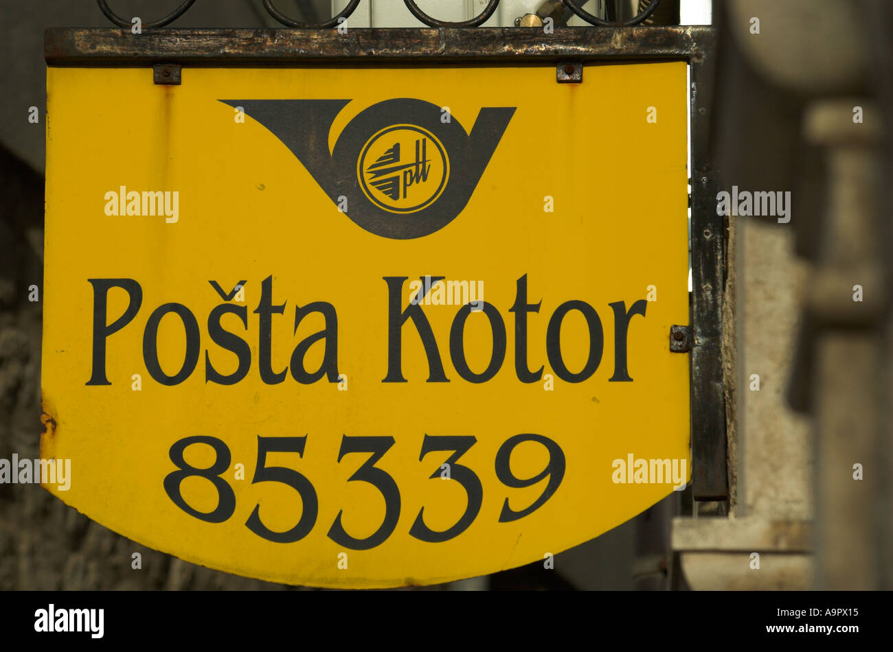Montenegro Kotor Stari Grad Old Town old post office street sign Stock Photo