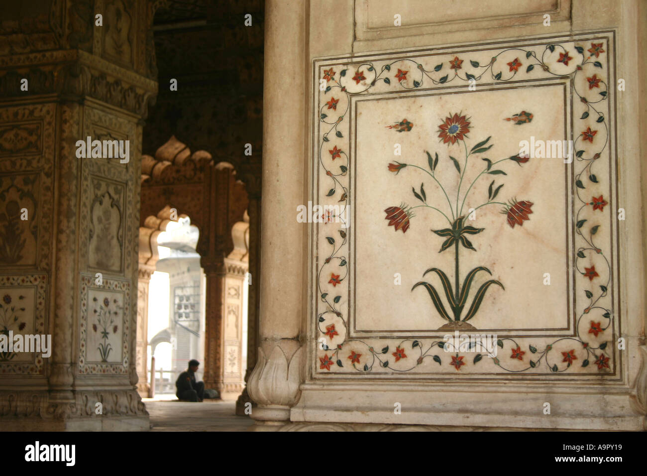 The Red Fort marble inlay detail in Delhi, India Stock Photo