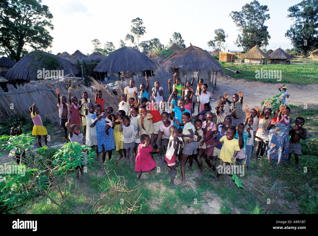 Children in rural village built on tobacco plantation in Zimbabwe Stock Photo