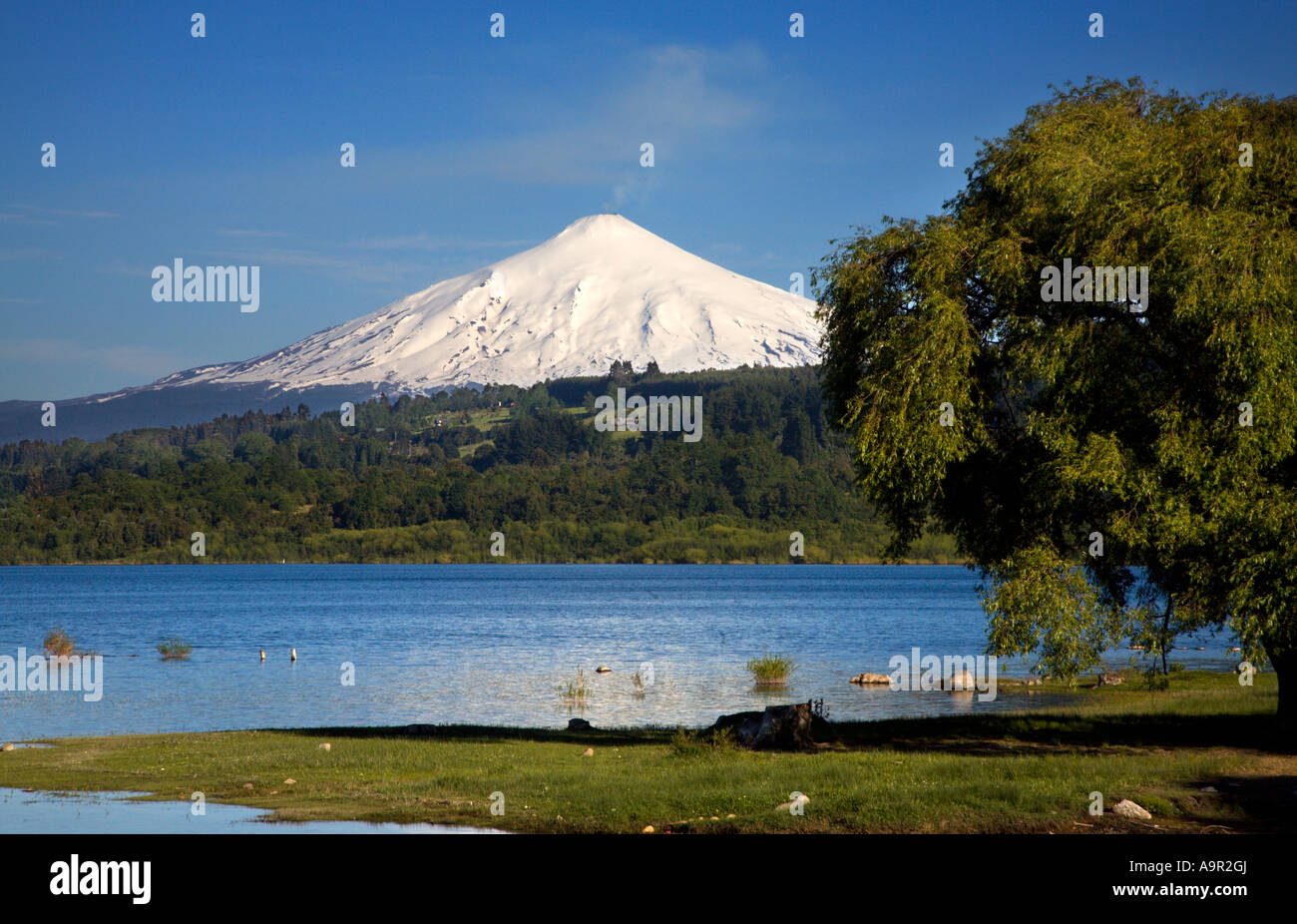 Villaricca Volcano and Lake Villarrica, at the town of Villarrica
