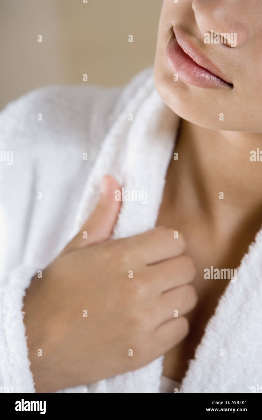 Girl wearing bathrobe Stock Photo Alamy