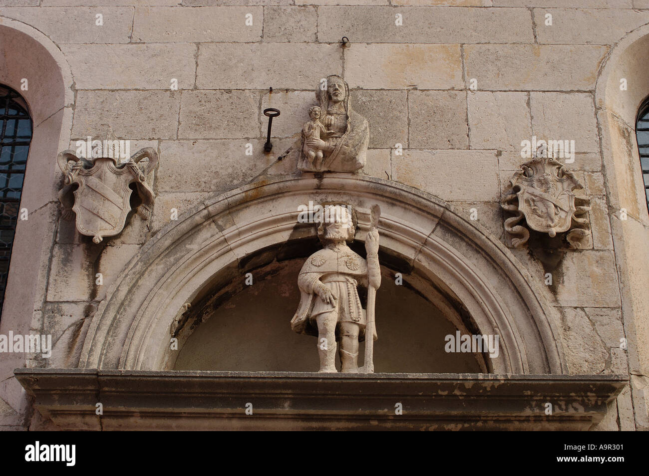 Detail over doorway of St Mark s Cathedral Korcula Croatia Stock Photo